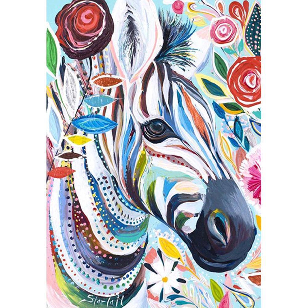 Zèbre coloré - peinture complète de diamant - 30x40cm