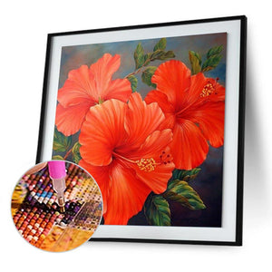 Fleurs rouges - peinture en diamant complet - 30x30cm
