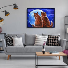 Charger l&#39;image dans la galerie, Les chats admirent l’animal de lune - peinture de diamant plein - 40x30cm
