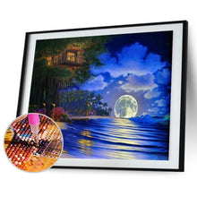 Charger l&#39;image dans la galerie, Lune lumineuse en mer - peinture de diamant complète - 40x30cm
