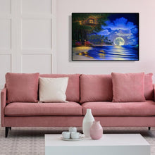 Charger l&#39;image dans la galerie, Lune lumineuse en mer - peinture de diamant complète - 40x30cm
