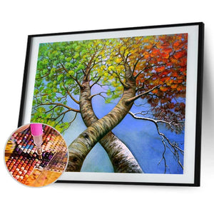 Arbres jumeaux - peinture diamant pleine - 40x30cm