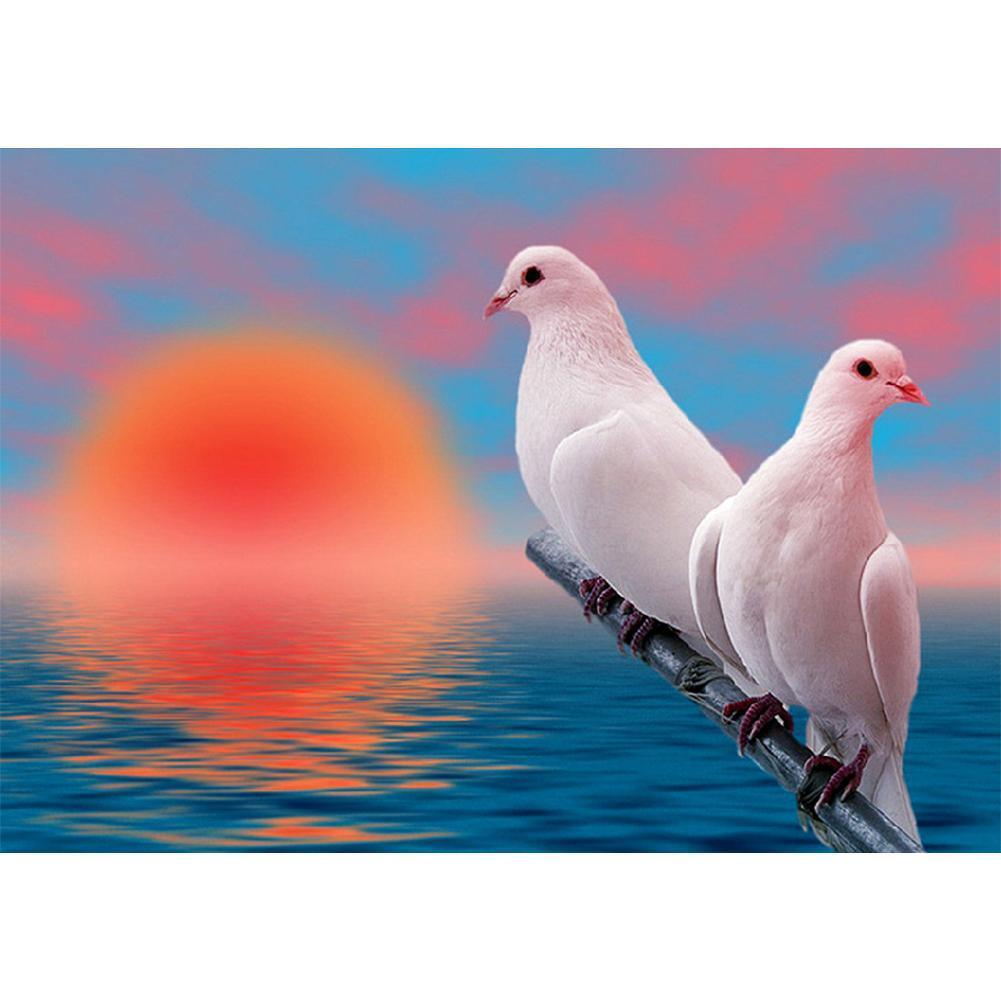 Deux pigeons animaux - peinture diamant pleine - 40x30cm