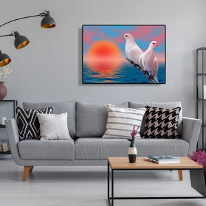 Deux pigeons animaux - peinture diamant pleine - 40x30cm