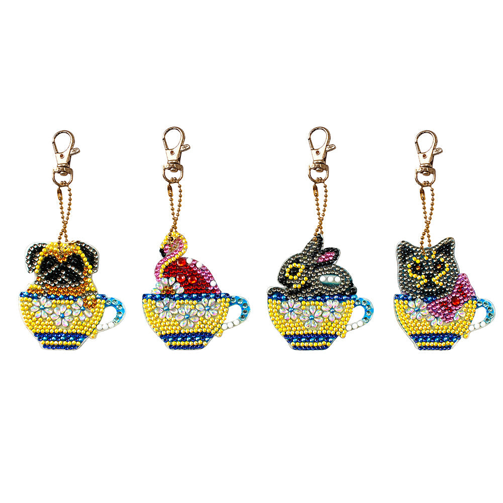 4pièces Tasse à Thé Animaux DIY Porte-clés