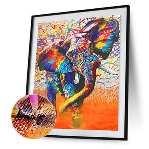 Éléphant coloré - peinture complète de diamant - 40x30cm