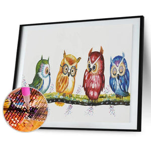 Quatre oiseaux - peinture diamant - 40x30cm