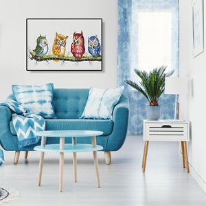 Quatre oiseaux - peinture diamant - 40x30cm