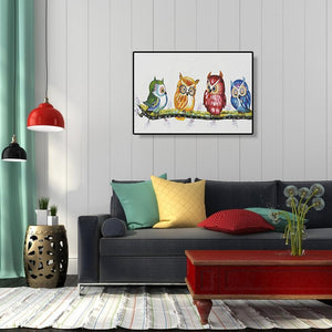 Quatre oiseaux - peinture diamant - 40x30cm