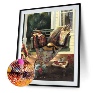 Cour tranquille - peinture en diamant complet - 30x40cm
