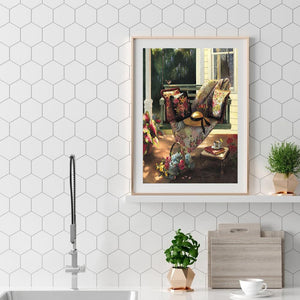Cour tranquille - peinture en diamant complet - 30x40cm