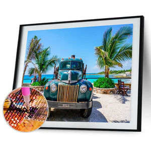Voiture de bord de mer - peinture en diamant complet - 40x30cm