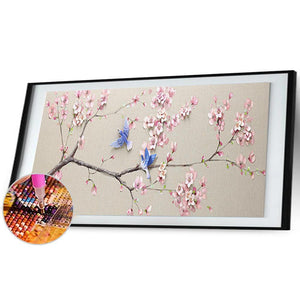 Oiseau de printemps - diamant rond complet - 80x30cm