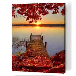 Route de planche de feuilles tombées - peinture complète de diamant - 30x40cm