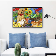 Charger l&#39;image dans la galerie, Chat et chien - diamant rond complet - 30x40cm
