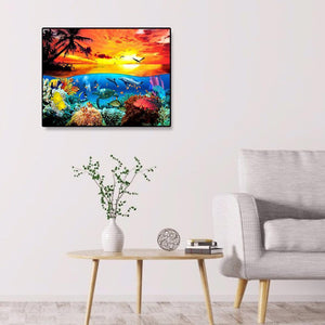 Monde sous-marin - diamant rond complet - 50x40cm