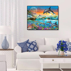 Monde sous-marin - diamant rond complet - 50x40cm