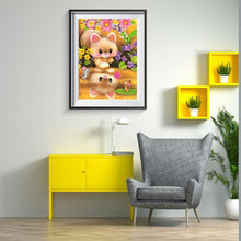 Charger l&#39;image dans la galerie, Chat et fleur - diamant rond complet - 30x40cm
