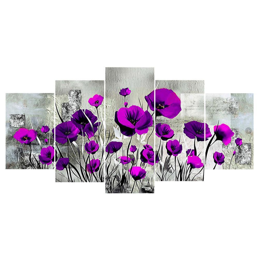 5pcs/set flower - peinture en diamant ronde - 95x45cm
