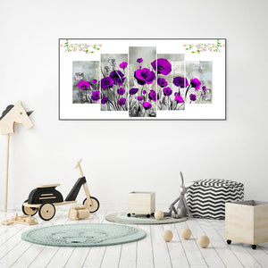 5pcs/set flower - peinture en diamant ronde - 95x45cm