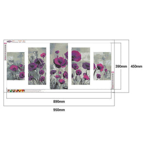 5pcs/set flower - peinture en diamant ronde - 95x45cm