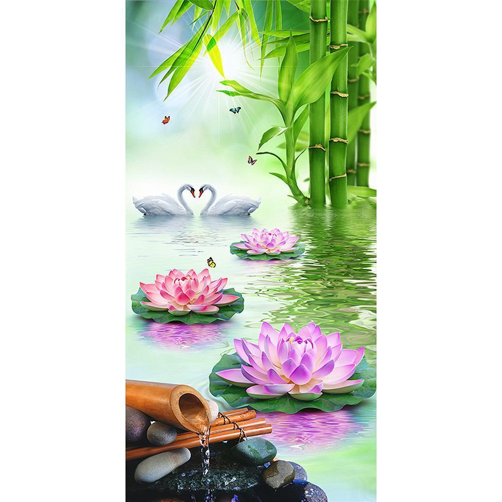 Lotus swan - peinture complète en diamant - 85x45cm