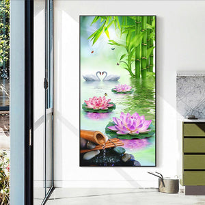 Lotus swan - peinture complète en diamant - 85x45cm