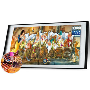 Blanc neige et sept nains - diamant rond complet - 100x50cm
