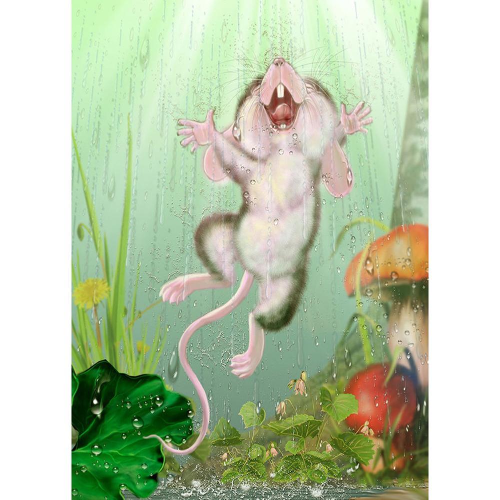 Souris heureuse - diamant rond complet - 30x40cm