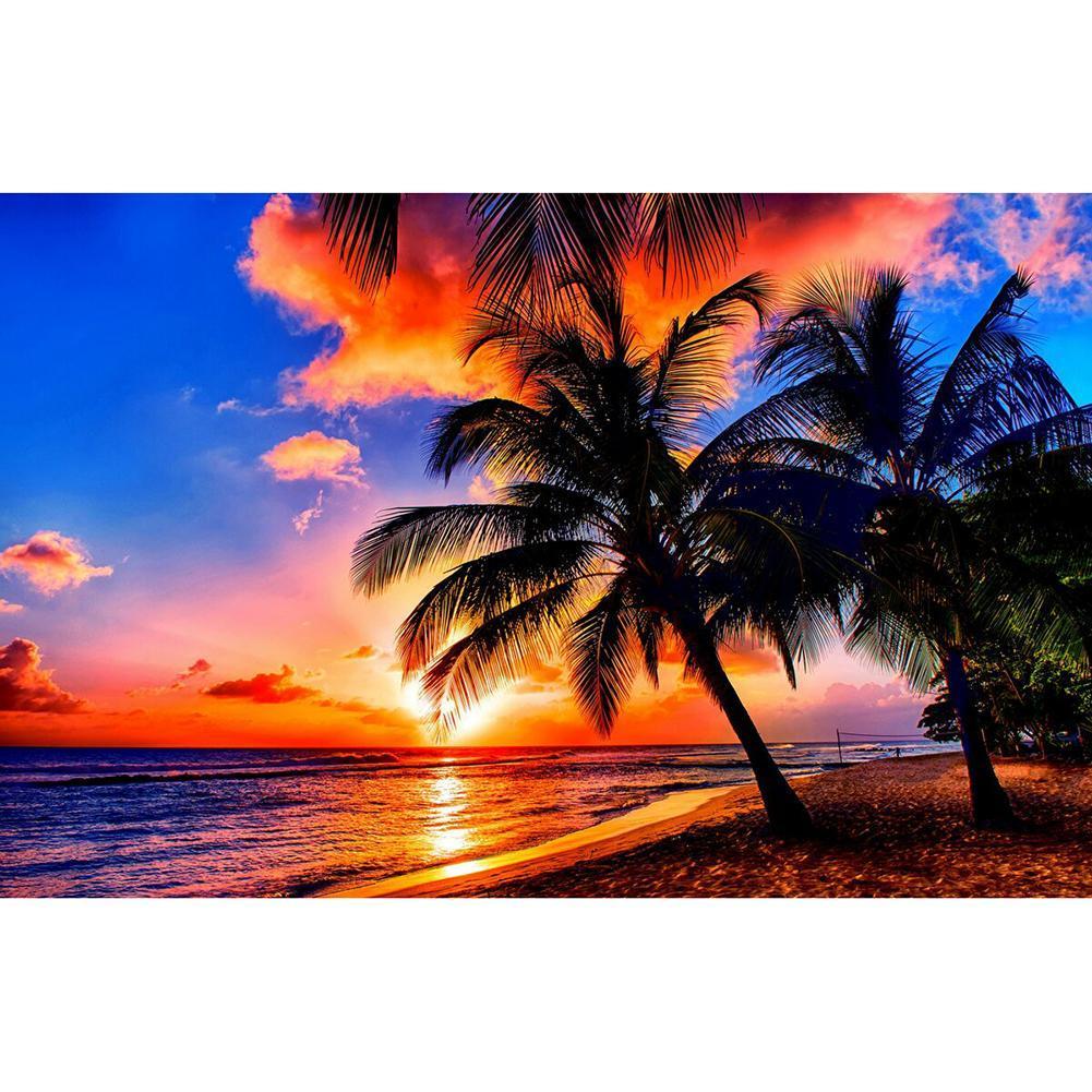 Paysage de bord de mer - diamant rond complet - 40x30cm