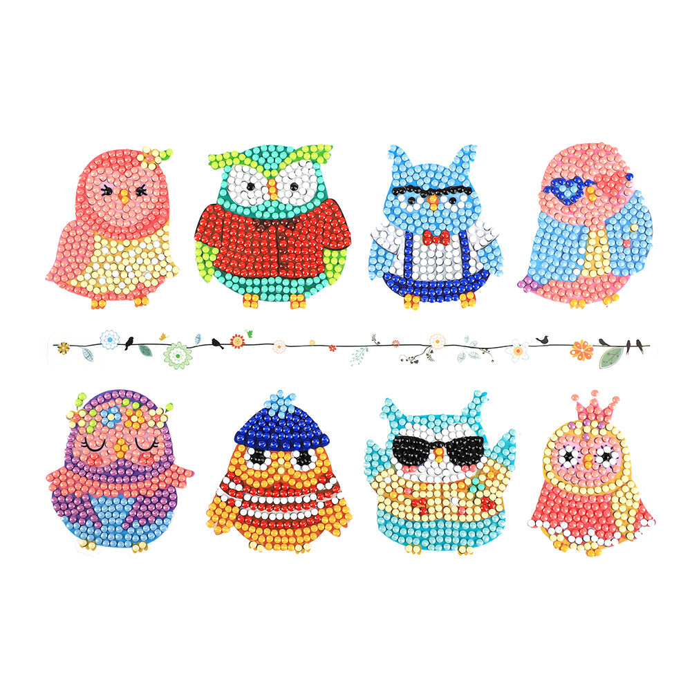 8pcs-Owl-Diamond Painting Autocollants