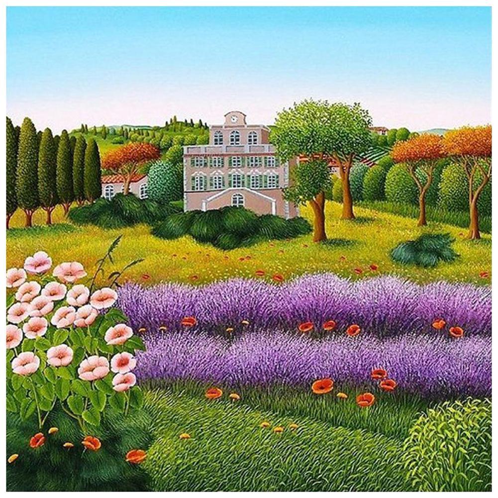 Cour de fleurs - diamant rond complet - 30x30cm