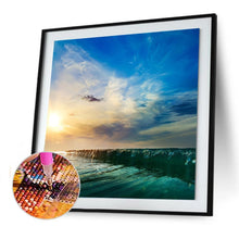 Charger l&#39;image dans la galerie, Coucher de soleil au bord de la mer - diamant rond complet - 30x30cm
