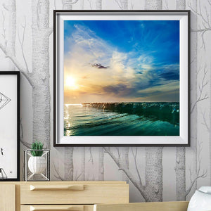 Coucher de soleil au bord de la mer - diamant rond complet - 30x30cm