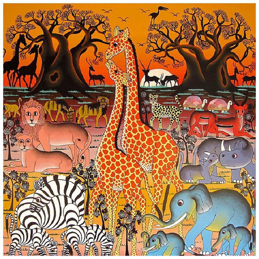 Girafe animal - diamant rond complet - 30x30cm