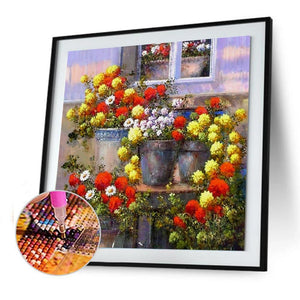 Fleurs en pot - diamant rond complet - 30x30cm