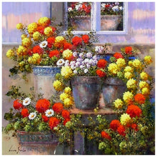 Charger l&#39;image dans la galerie, Fleurs en pot - diamant rond complet - 30x30cm
