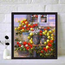 Charger l&#39;image dans la galerie, Fleurs en pot - diamant rond complet - 30x30cm
