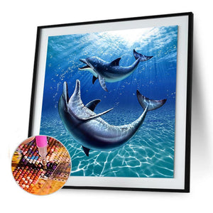 Deux baleines - diamant rond complet - 30x30cm