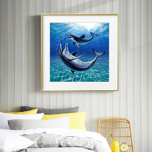 Deux baleines - diamant rond complet - 30x30cm