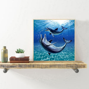 Deux baleines - diamant rond complet - 30x30cm