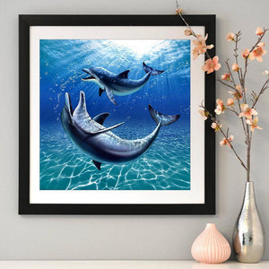 Deux baleines - diamant rond complet - 30x30cm