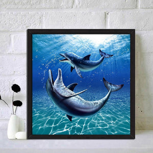 Deux baleines - diamant rond complet - 30x30cm