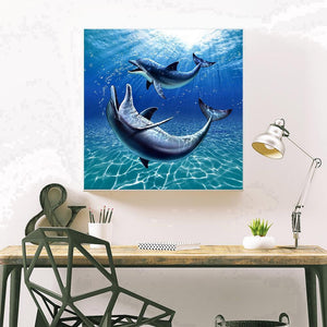 Deux baleines - diamant rond complet - 30x30cm