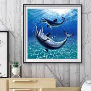 Deux baleines - diamant rond complet - 30x30cm