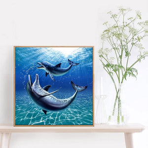 Deux baleines - diamant rond complet - 30x30cm