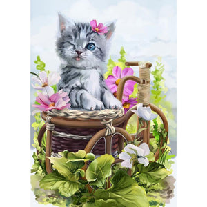 Chat - diamant rond complet - 30x40cm