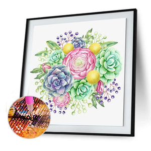 Plante succulente - diamant rond complet - 30x30cm