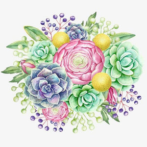 Plante succulente - diamant rond complet - 30x30cm