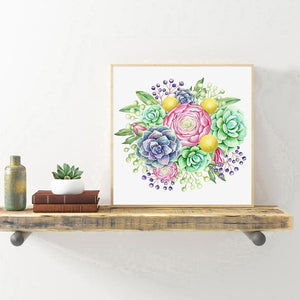 Plante succulente - diamant rond complet - 30x30cm